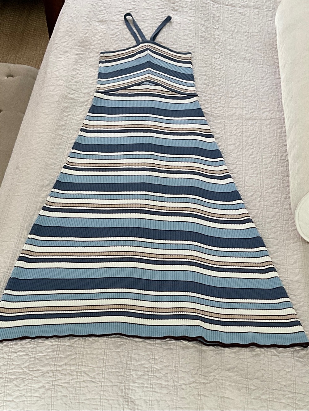 MINKPINK Blue and Cream Striped A-Line Dress